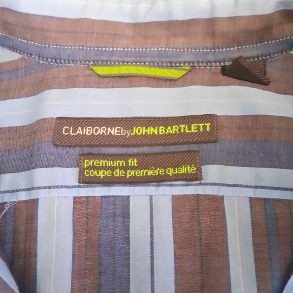 Claiborne by John Bartlett SZ M Blue Stiped Long Sleeve Men's Cotton Shirt - Picture 3 of 14